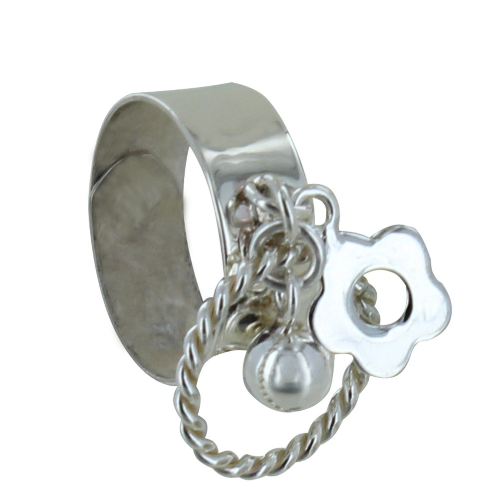 LES POULETTES BIJOUX - Bague Argent Breloques Fleur Bille et Anneau Torsadé - taille
