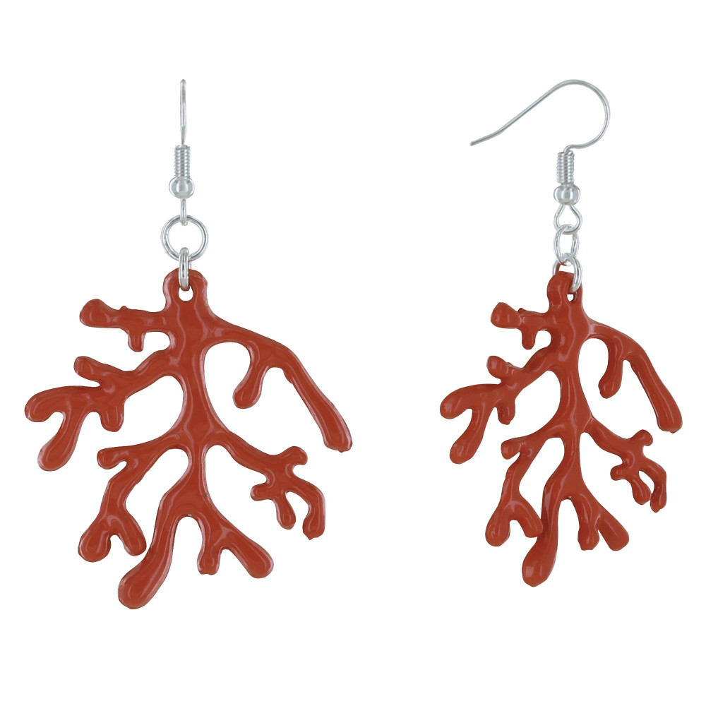 LES POULETTES BIJOUX Boucles d'Oreilles Métal Argenté Corail en Zamak et Résine Oran