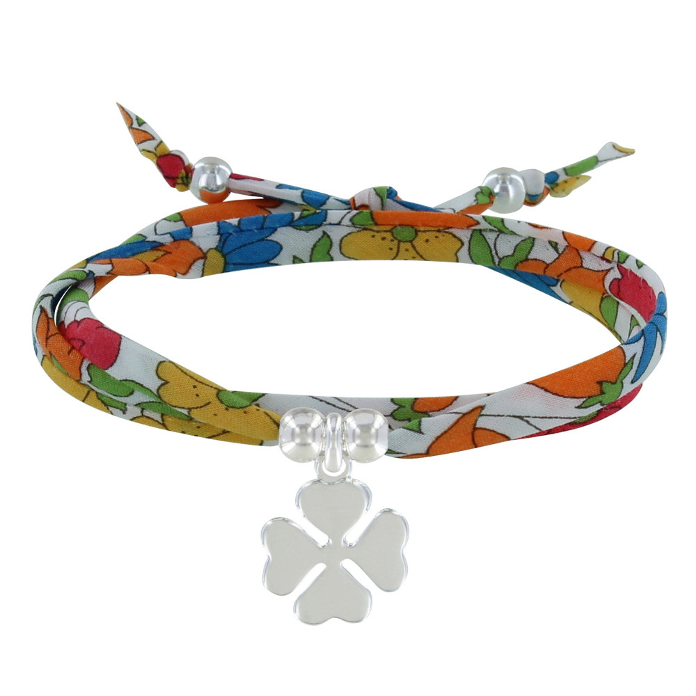 LES POULETTES BIJOUX Bracelet Double Tour Lien liberty et Trèfle Argent 925 - Colors