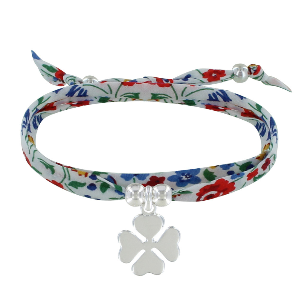 LES POULETTES BIJOUX Bracelet Double Tour Lien liberty et Trèfle Argent 925 - Colors