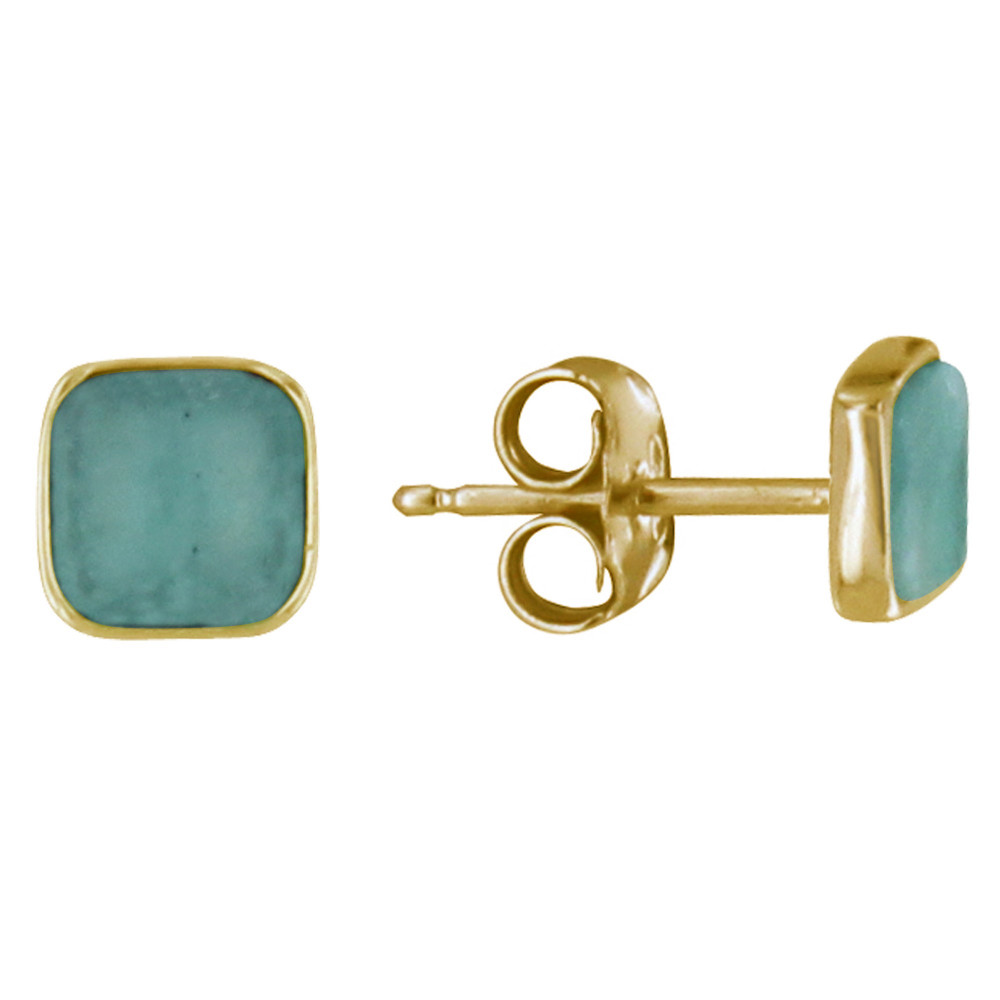 LES POULETTES BIJOUX Boucles d'Oreilles Clous Plaqué Or Petit Carré d'Amazonite