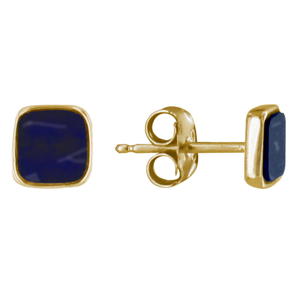 LES POULETTES BIJOUX Boucles d'Oreilles Clous Plaqué Or Petit Carré de Sodalite