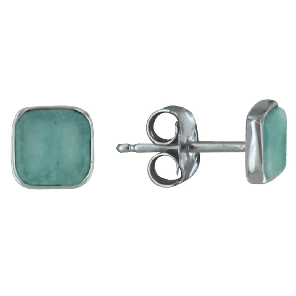 LES POULETTES BIJOUX Boucles d'Oreilles Clous Argent Petit Carré d'Amazonite