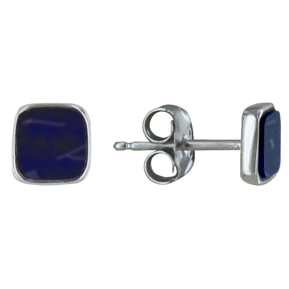 LES POULETTES BIJOUX Boucles d'Oreilles Clous Argent 925 Petit Carré de Sodalite