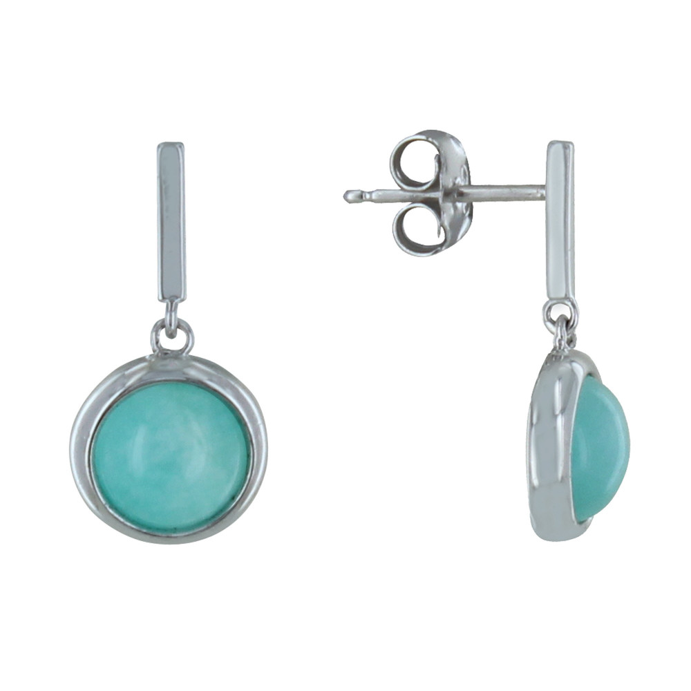 LES POULETTES BIJOUX Boucles d'Oreilles Argent 925 Rhodié Barre et Demi Perle d'Amaz