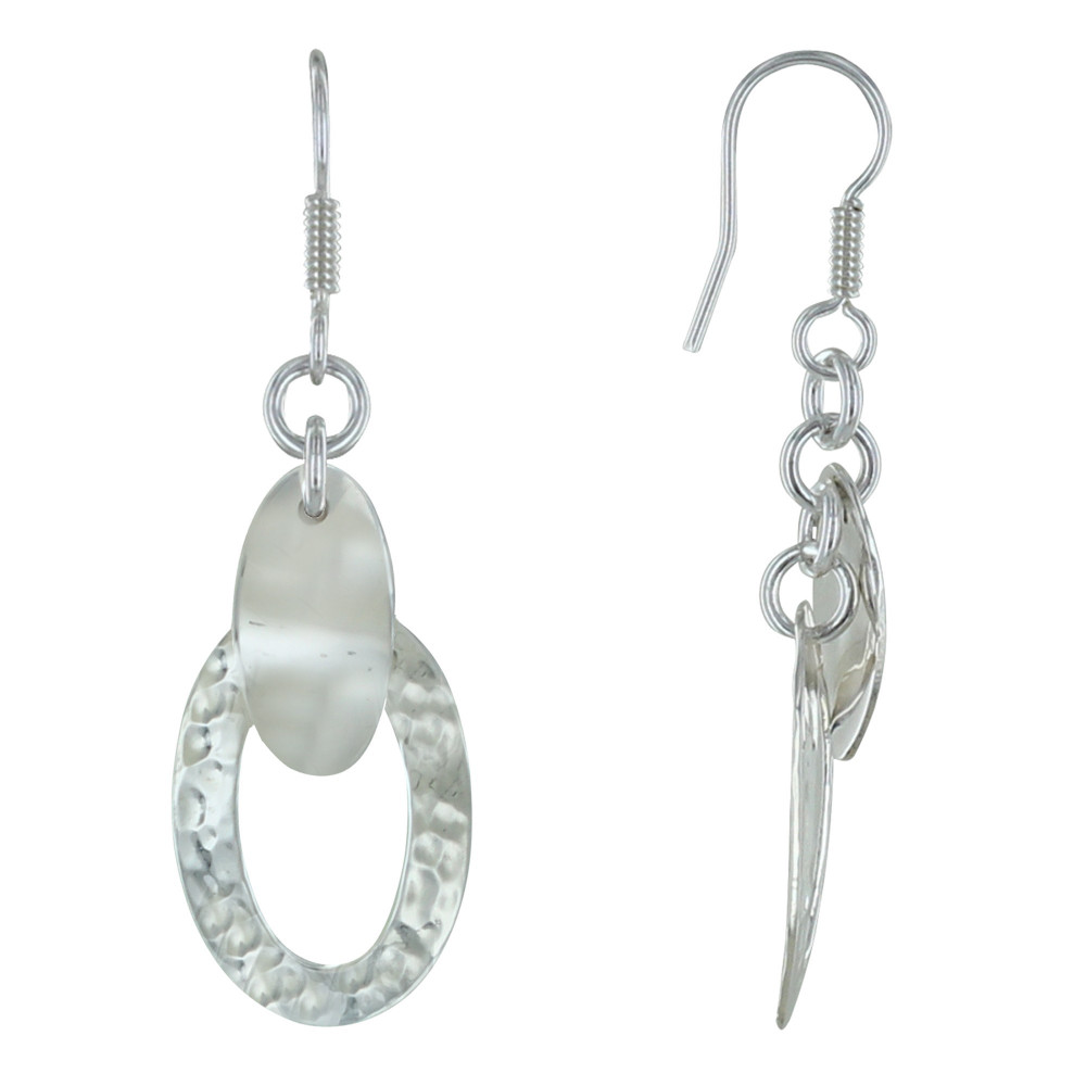 LES POULETTES BIJOUX Boucles d'Oreilles Argent Une Dragée et Un Ovale Ajouré Martelé