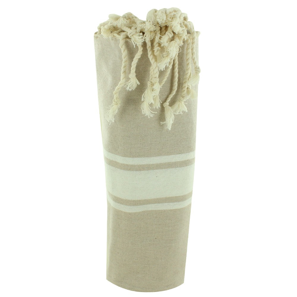 LES POULETTES BIJOUX Fouta Drap Plage et Hammam Coton Couleur Beige 100 x 200cm