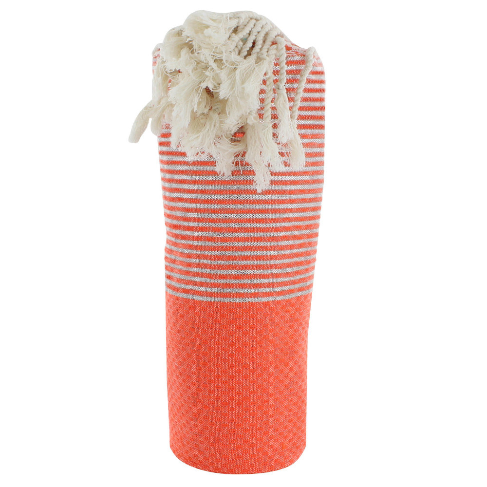 LES POULETTES BIJOUX Fouta Drap Plage et Hammam Coton Nid d'Abeille Orange Fluo Peti