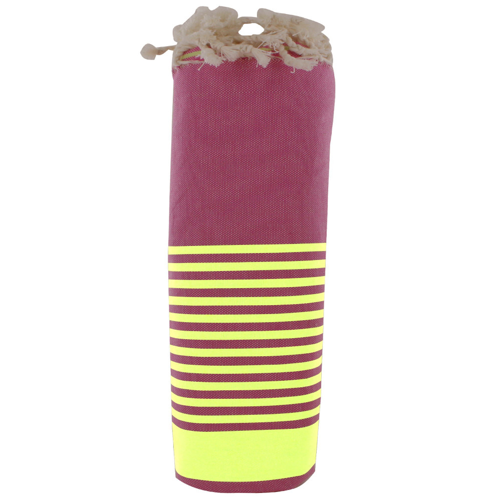 LES POULETTES BIJOUX Fouta Drap Plage et Hammam Coton Couleur Fuchsia Rayé Vert Fluo