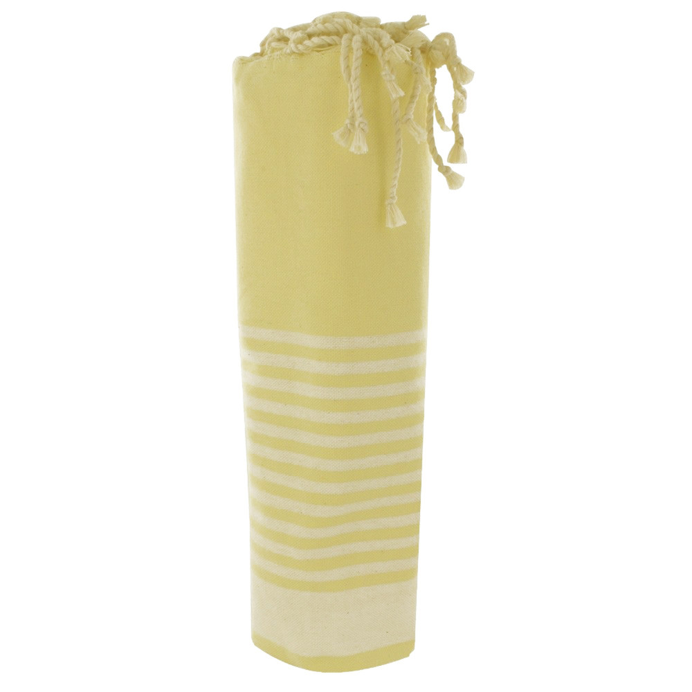 LES POULETTES BIJOUX Fouta Drap Plage et Hammam Coton Jaune Rayé Blanc 100 x 200cm