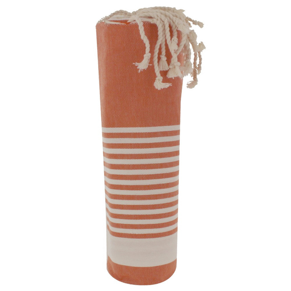 LES POULETTES BIJOUX Fouta Drap Plage et Hammam Coton Orange Rayé Blanc 100 x 200cm