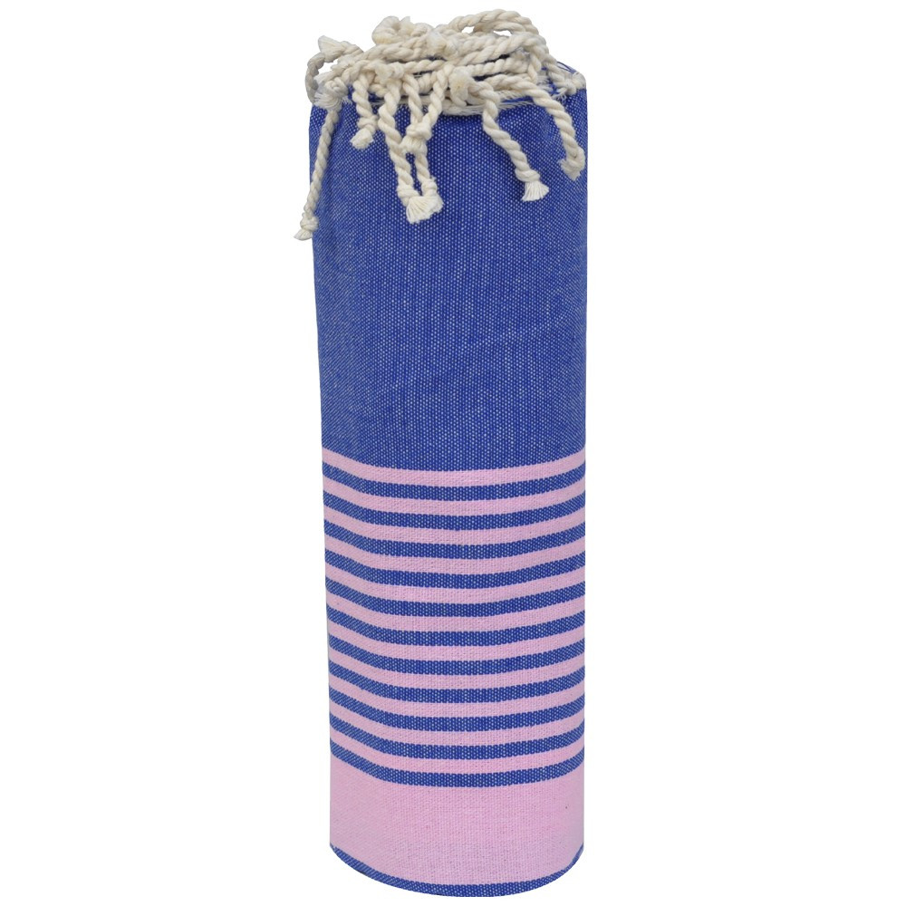 LES POULETTES BIJOUX Fouta Drap Plage et Hammam Coton Bleu Bande et Petites Rayures