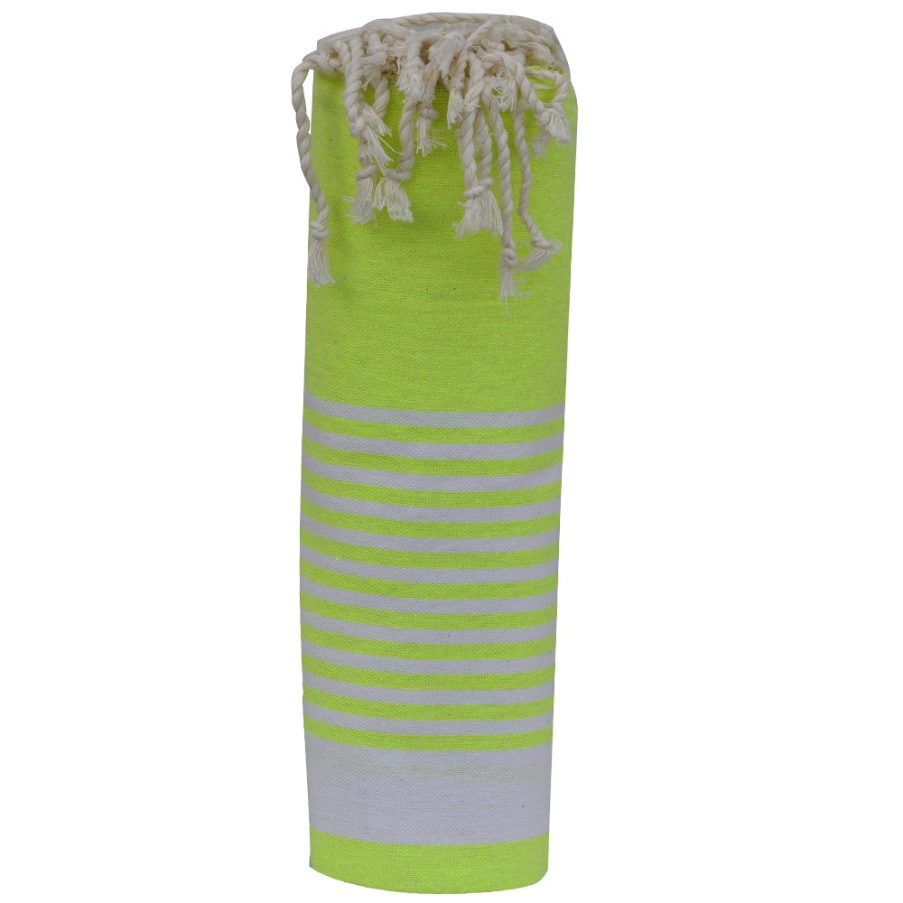 LES POULETTES BIJOUX Fouta Drap Plage et Hammam Coton Jaune Fluo Bande et Petites Ra