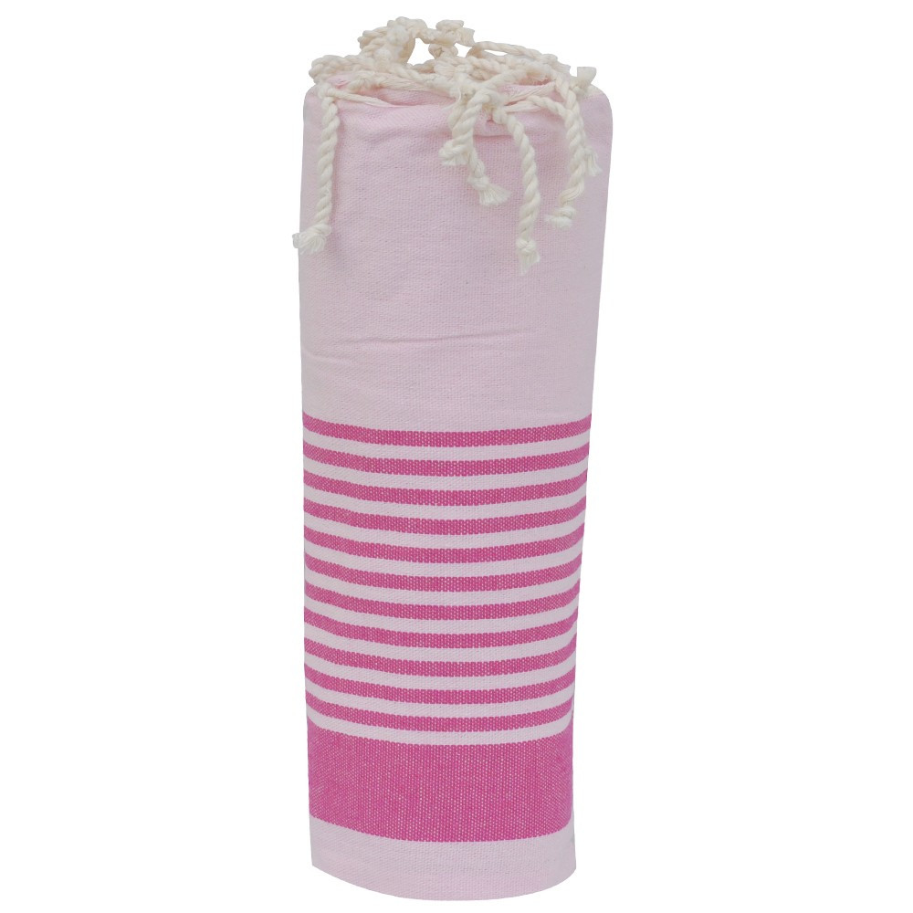 LES POULETTES BIJOUX Fouta Drap Plage et Hammam Coton Rose Bande et Petites Rayures