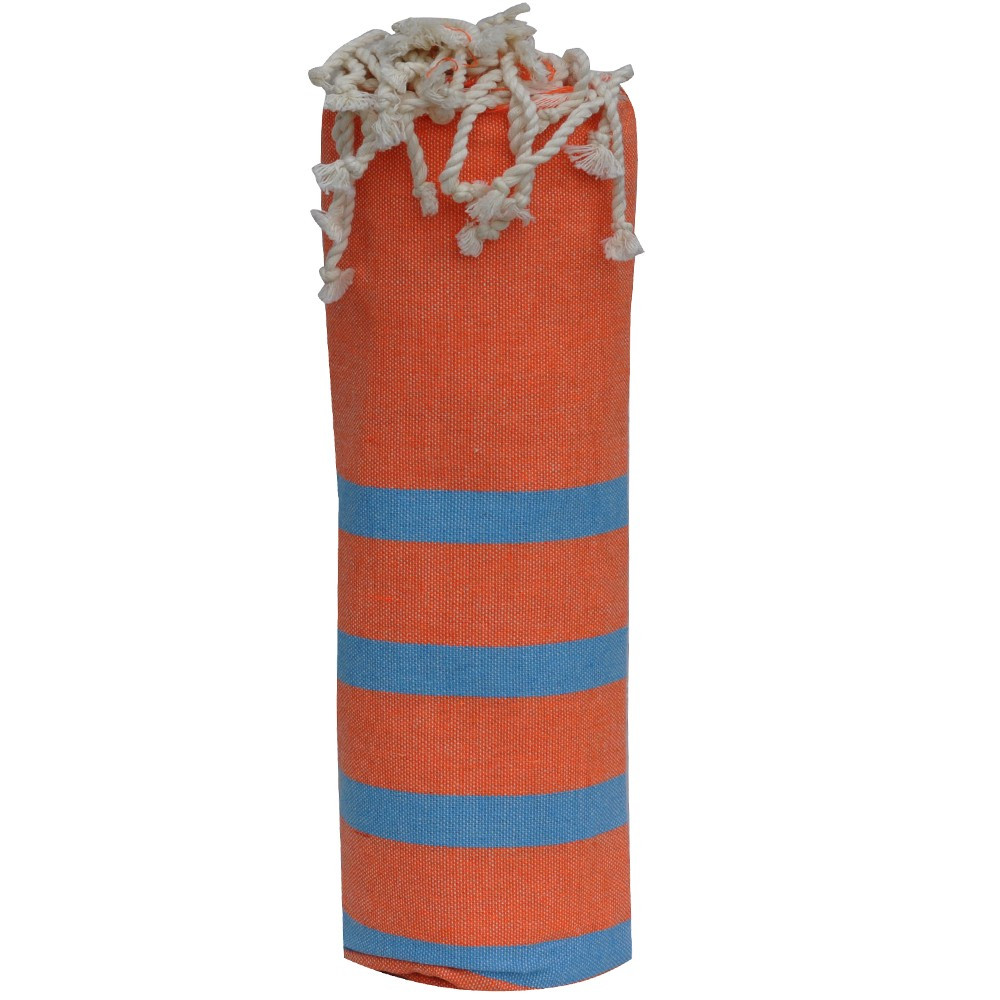 LES POULETTES BIJOUX Fouta Drap Plage et Hammam Coton Couleur Orange Petites Rayures
