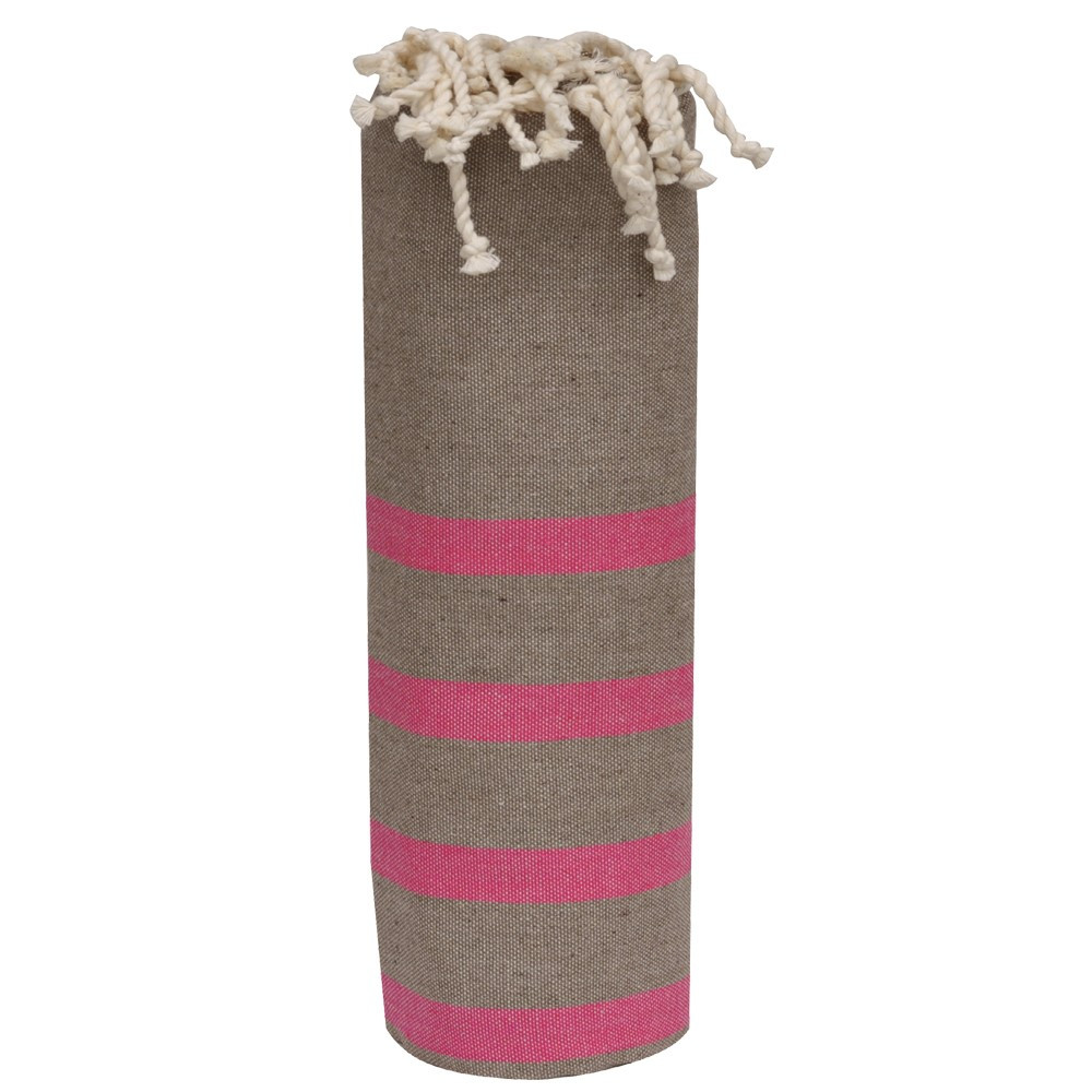 LES POULETTES BIJOUX Fouta Drap Plage et Hammam Coton Couleur Marron Petites Rayures