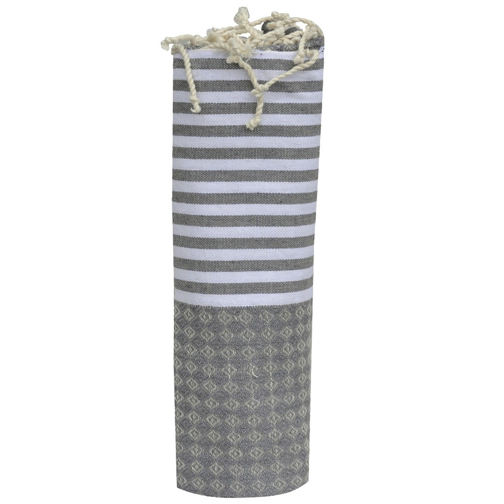 LES POULETTES BIJOUX Fouta Drap Plage et Hammam Coton Jacquard Gris Rayures Blanches