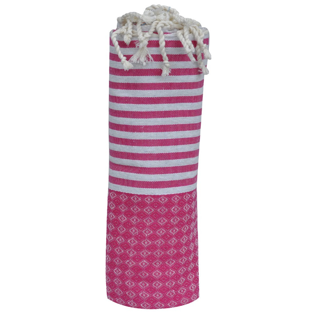 LES POULETTES BIJOUX Fouta Drap Plage et Hammam Coton Jacquard Fuchsia Rayures Grise