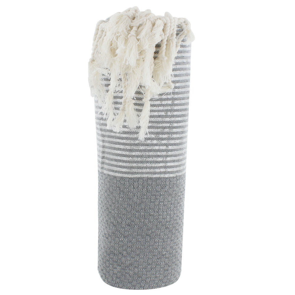 LES POULETTES BIJOUX Fouta Drap Plage et Hammam Coton Nid d'Abeille Gris Petites Ray