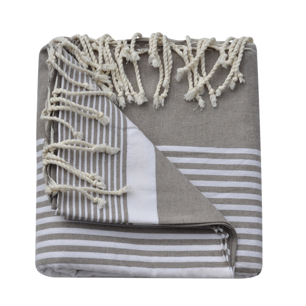 LES POULETTES BIJOUX Grand Fouta Drap Plage et Hammam Coton Couleur Marron Rayé Blan