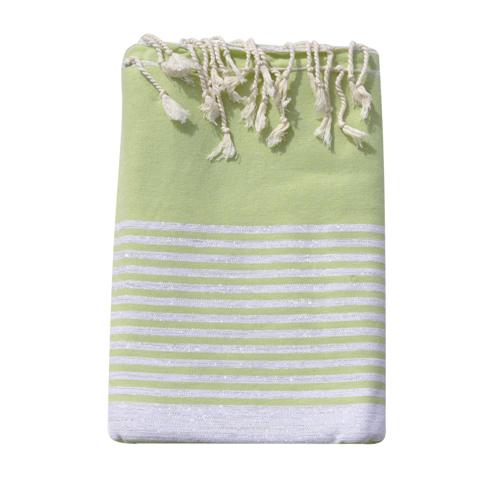 LES POULETTES BIJOUX Grand Fouta Drap Plage et Hammam Coton Couleur Vert Rayé Lurex