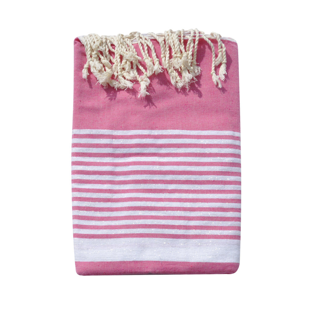 LES POULETTES BIJOUX Grand Fouta Drap Plage et Hammam Coton Couleur Fuchsia Rayé Lur