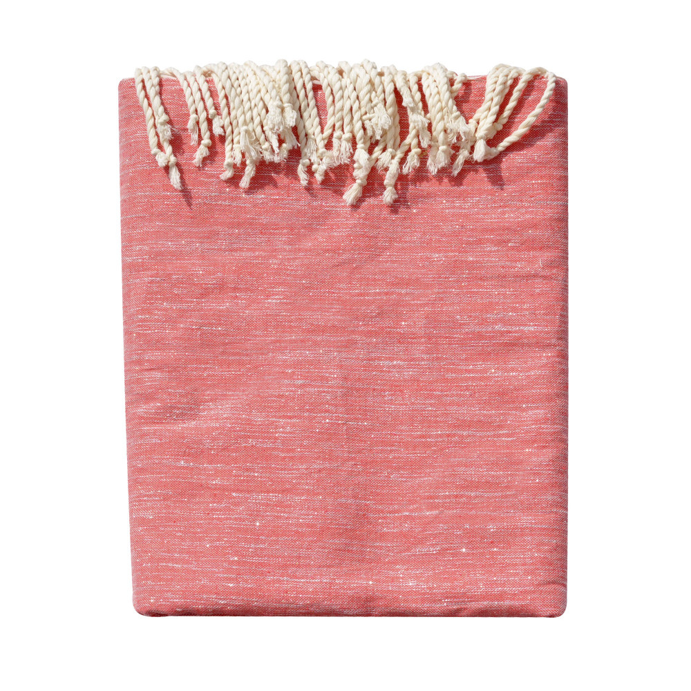 LES POULETTES BIJOUX Grand Fouta Drap Plage et Hammam Coton Couleur Rouge et Lurex A
