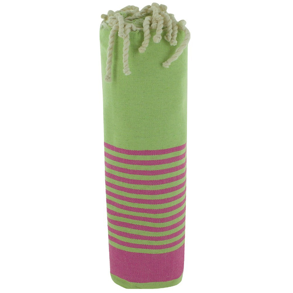 LES POULETTES BIJOUX Fouta Drap Plage et Hammam Coton Vert Clair Bande et Petites Ra