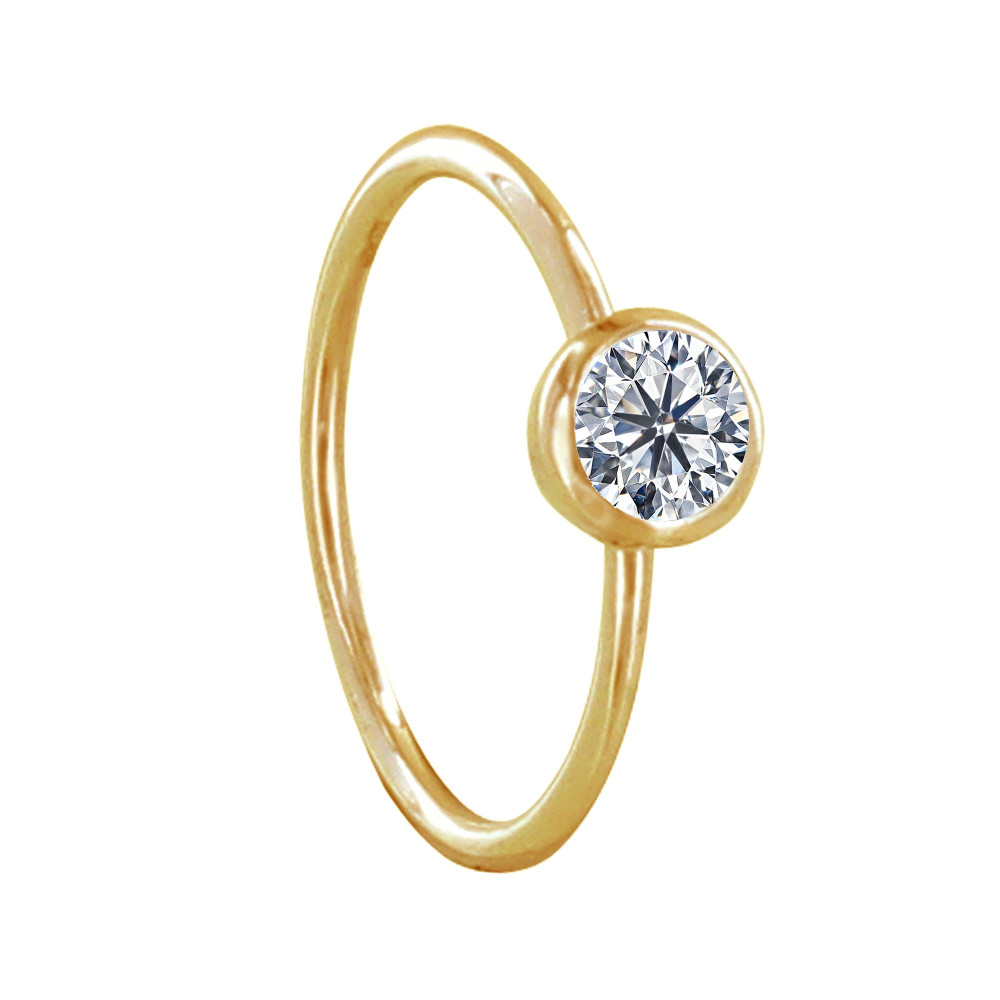 LES POULETTES BIJOUX Bague Plaqué Or Petit Solitaire Serti Clos - taille 54