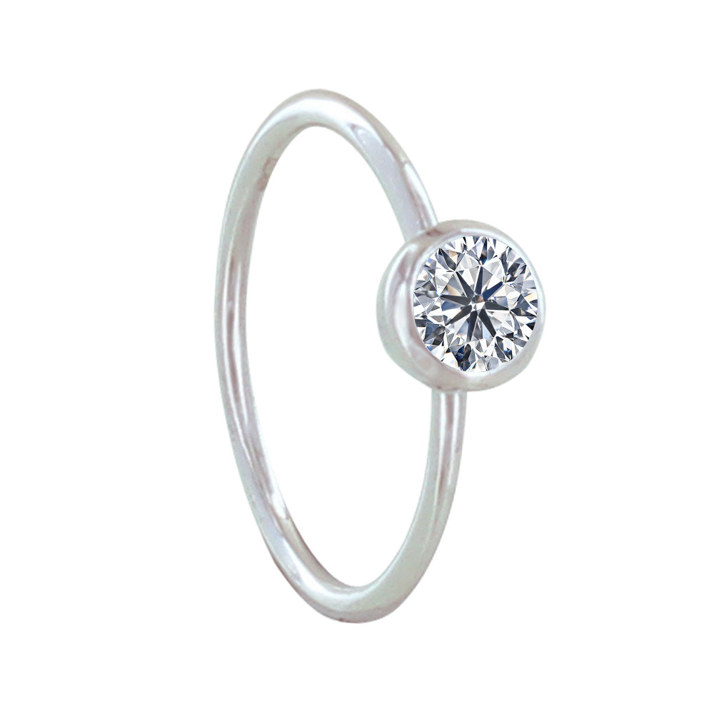 LES POULETTES BIJOUX Bague Argent Petit Solitaire Serti Clos - taille 54