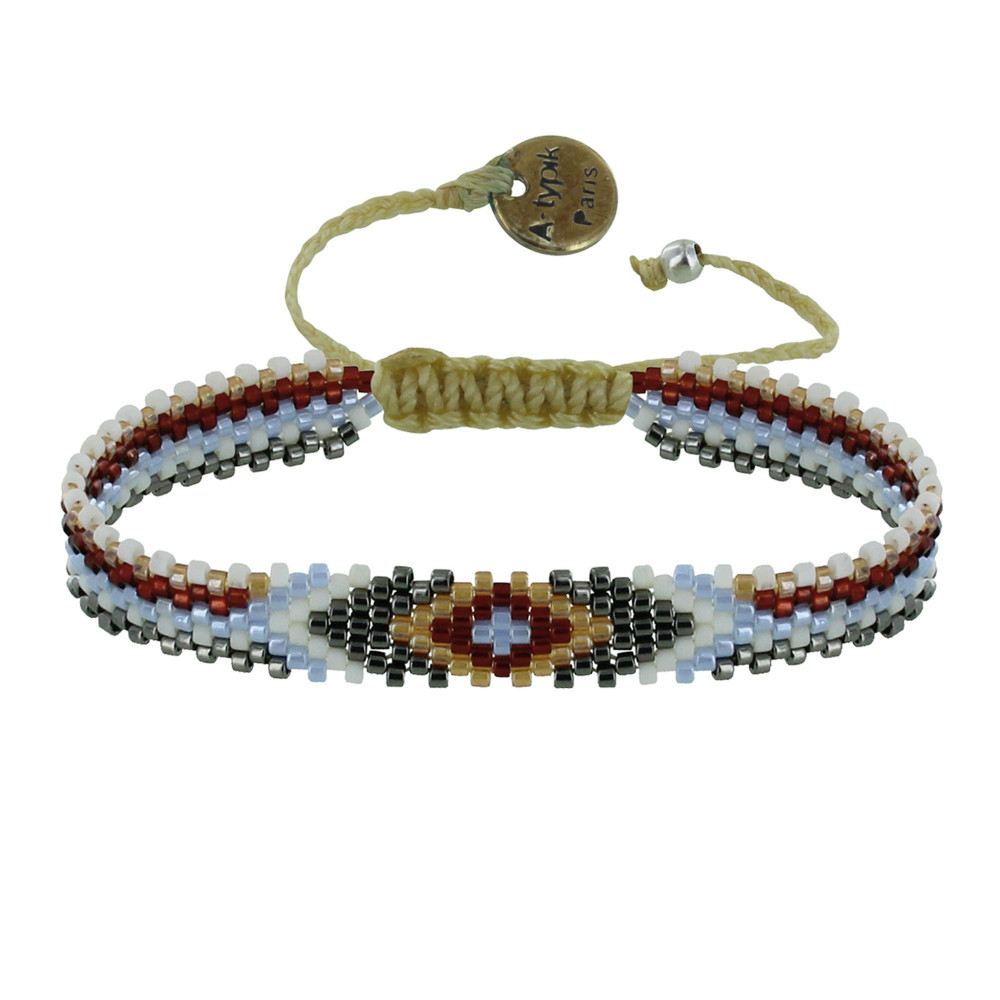 LES POULETTES BIJOUX Bracelet Losanges Perles et Lien Tréssé Beige