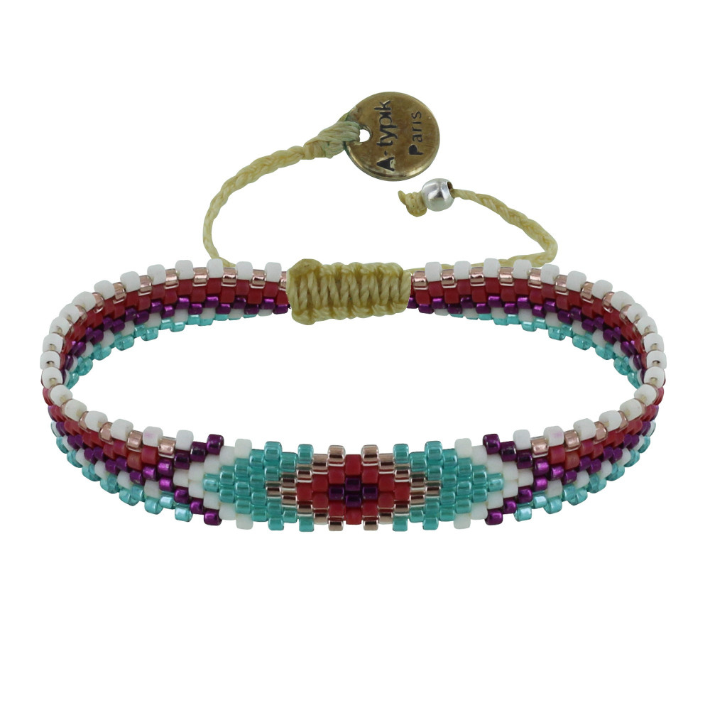 LES POULETTES BIJOUX Bracelet Losanges Perles et Lien Tréssé Beige - Fuchsia