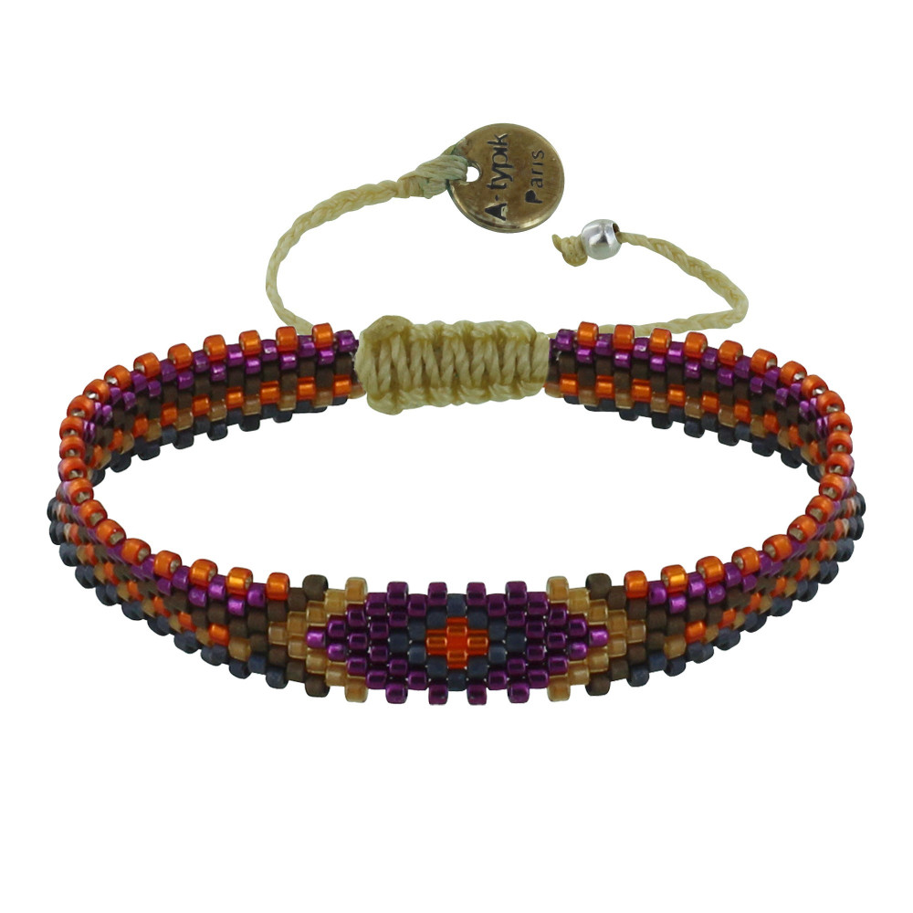 LES POULETTES BIJOUX Bracelet Losanges Perles et Lien Tréssé Beige - Orange