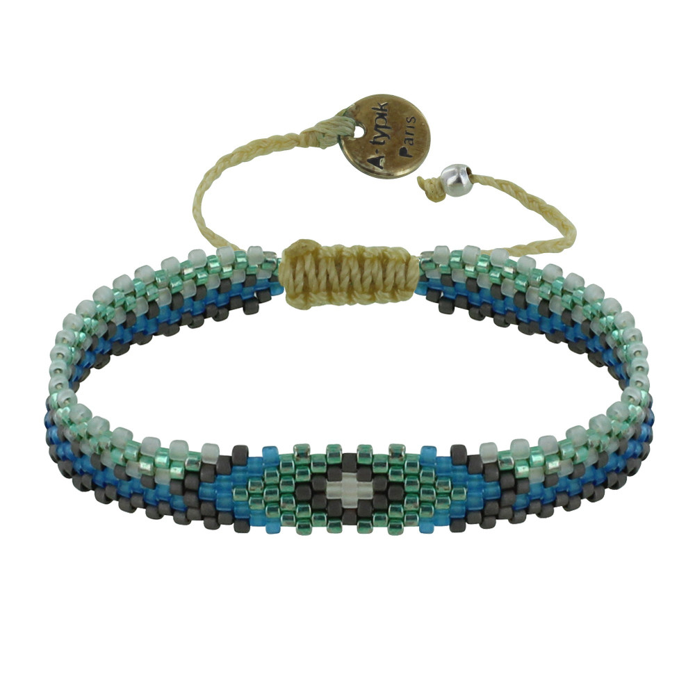 LES POULETTES BIJOUX Bracelet Losanges Perles et Lien Tréssé Beige - Turquoise
