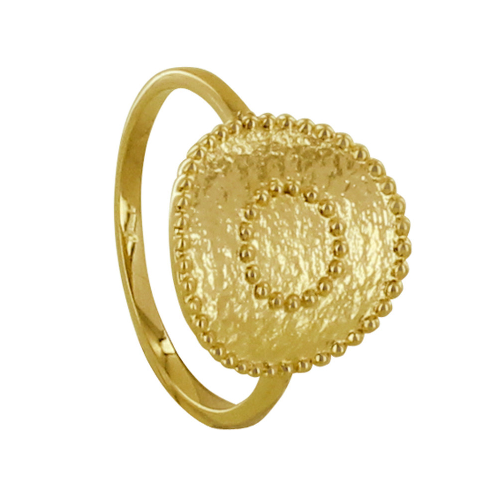 LES POULETTES BIJOUX Bague Plaqué Or Ronde Martelée et Billes - taille 50
