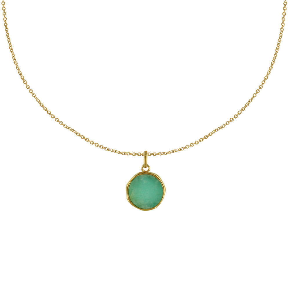 LES POULETTES BIJOUX Collier Plaqué Or Médaille Ronde Amazonite