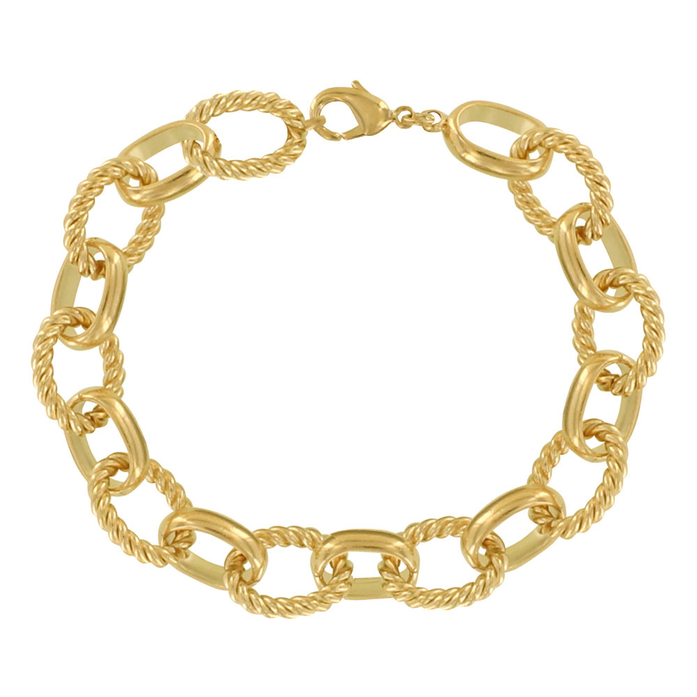 LES POULETTES BIJOUX Bracelet Plaqué Or Grosses Mailles Ovales Lisses et Torsadées
