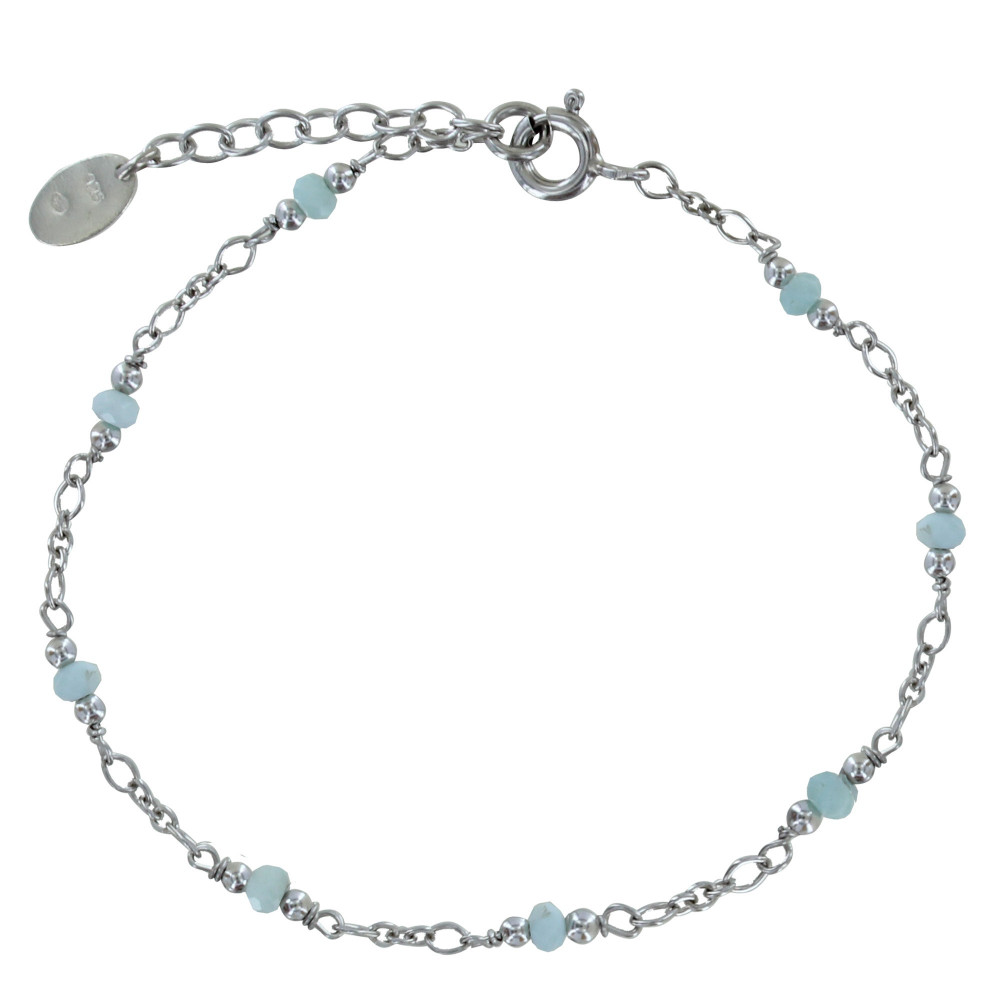 LES POULETTES BIJOUX Bracelet Argent Rhodié Huit Petites Perles de Larimar Facettées