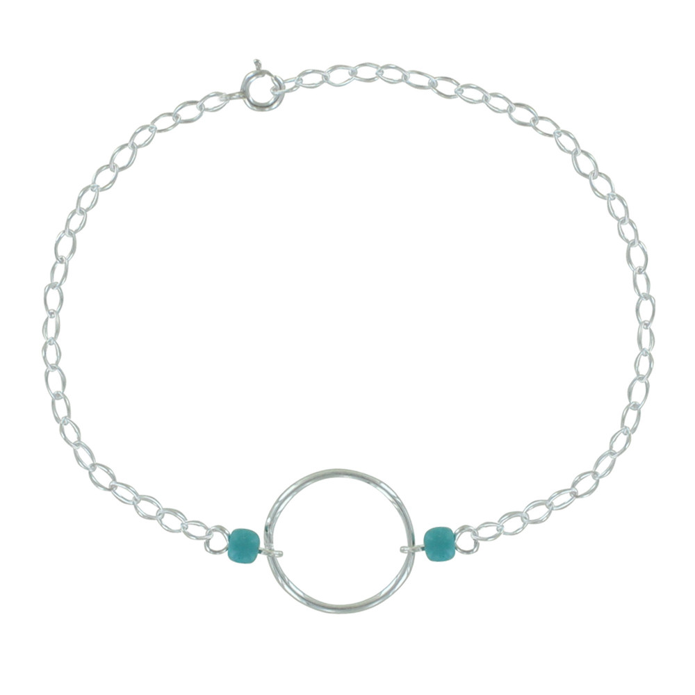 LES POULETTES BIJOUX Bracelet Argent 925 Cercle et Deux Perles en Résine - Turquoise
