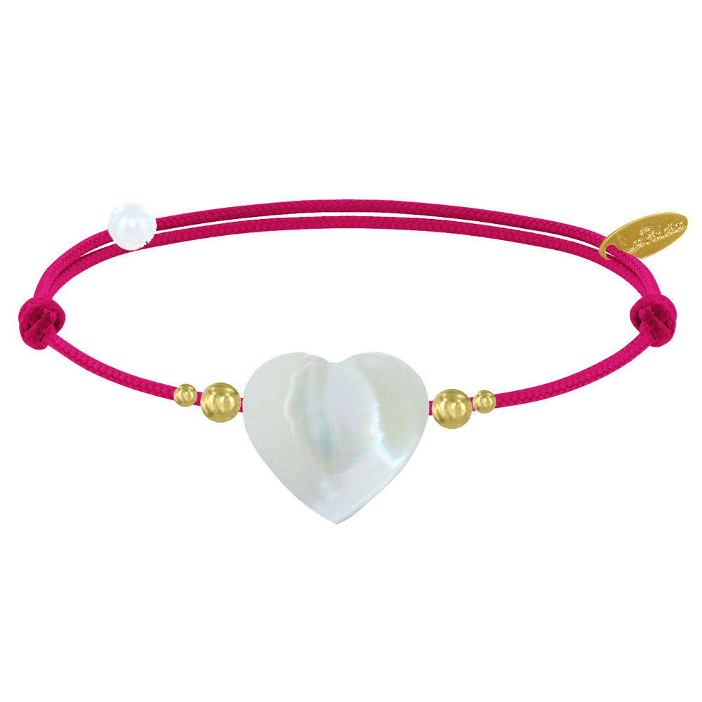 LES POULETTES BIJOUX Bracelet Lien Coeur de Maman Nacre et Perles en Or - Colors - F