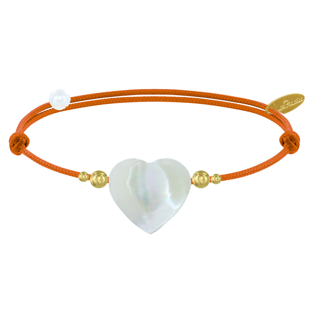 LES POULETTES BIJOUX Bracelet Lien Coeur de Maman Nacre et Perles en Or - Colors - O