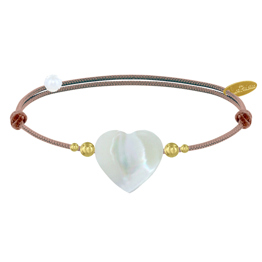 LES POULETTES BIJOUX Bracelet Lien Coeur de Maman Nacre et Perles en Or - Classics -