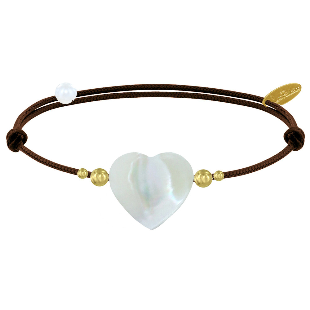 LES POULETTES BIJOUX Bracelet Lien Coeur de Maman Nacre et Perles en Or - Classics -