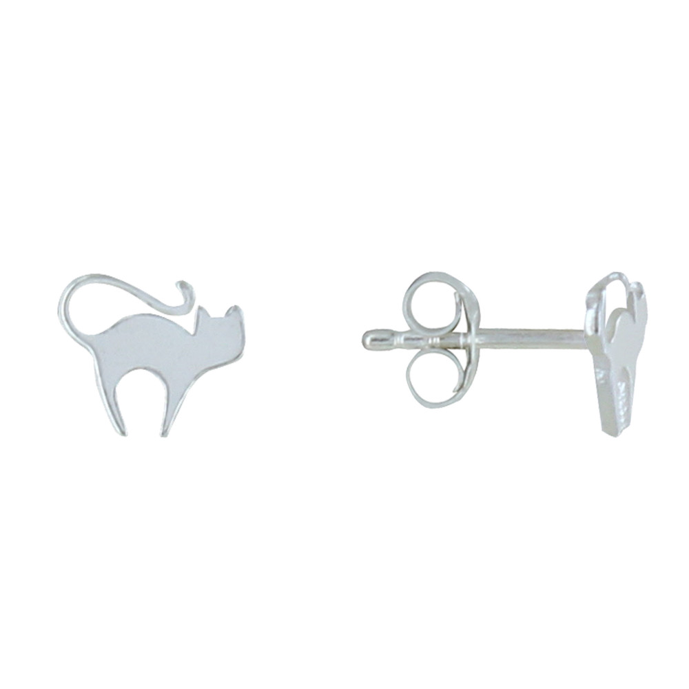 LES POULETTES BIJOUX Boucles d'Oreilles Argent 925 Silhouette de Chat