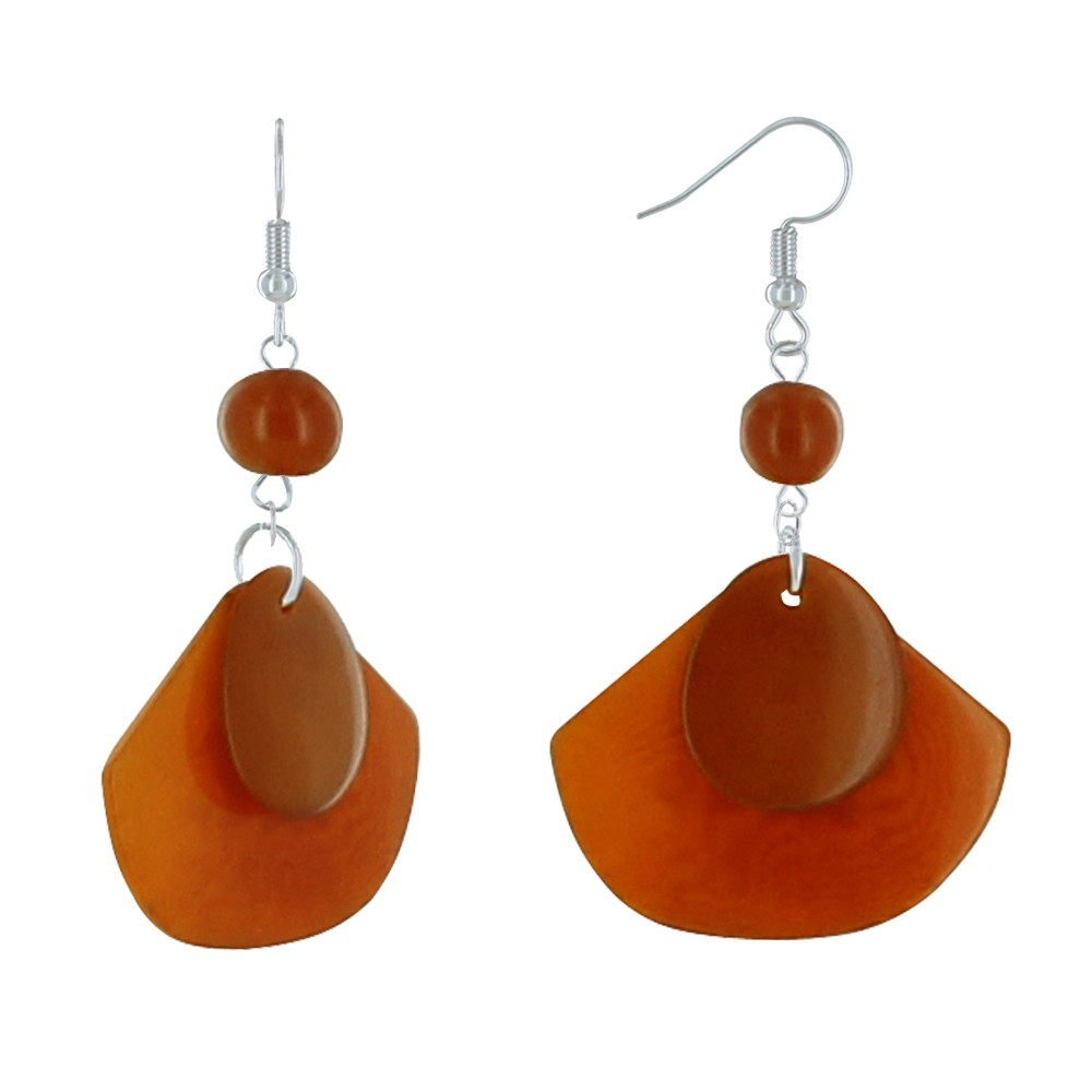 LES POULETTES BIJOUX Boucles d'Oreilles Eventail de Tagua Bicolore - Orange