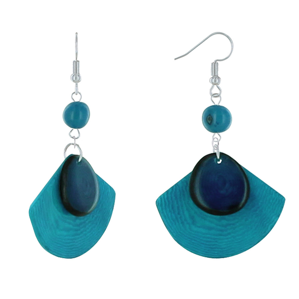LES POULETTES BIJOUX Boucles d'Oreilles Eventail de Tagua Bicolore - Turquoise