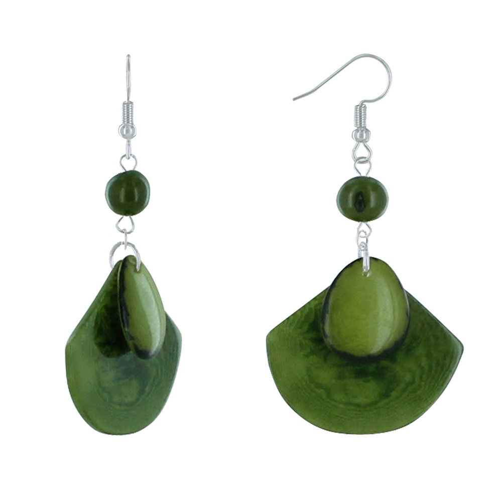LES POULETTES BIJOUX Boucles d'Oreilles Eventail de Tagua Bicolore - Vert