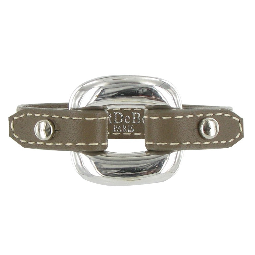 LES POULETTES BIJOUX Bracelet Cuir et Maille Carrée Argent 925 - Beige