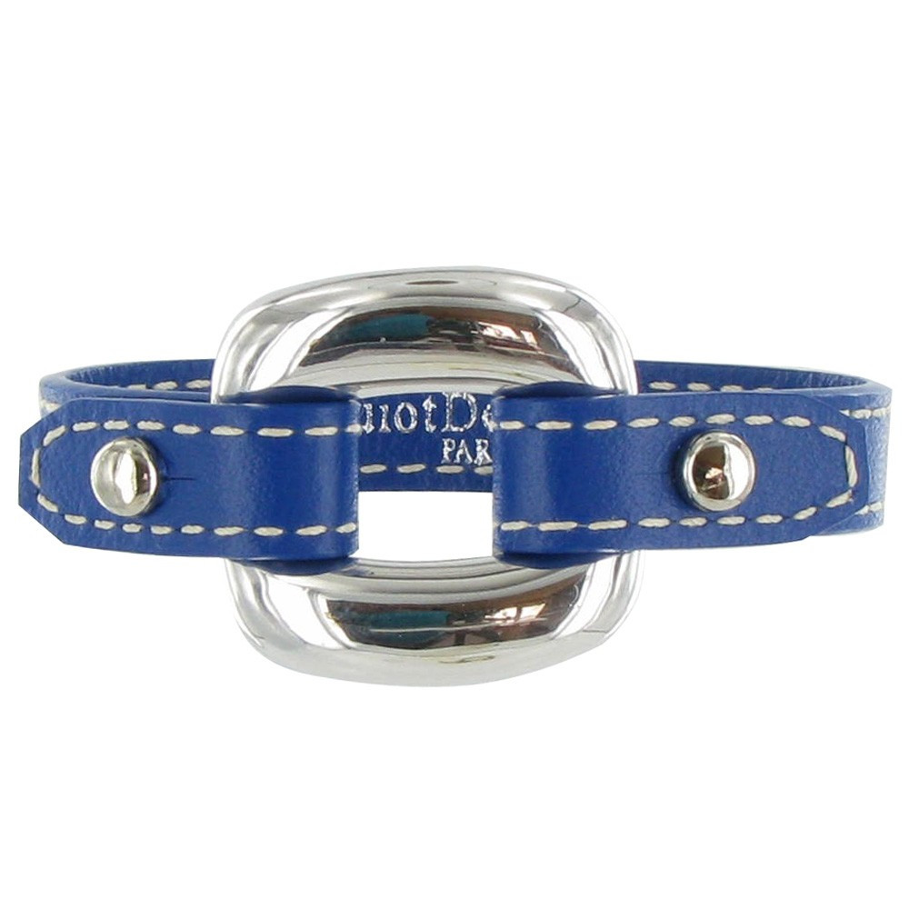LES POULETTES BIJOUX Bracelet Cuir et Maille Carrée Argent 925 - Bleu