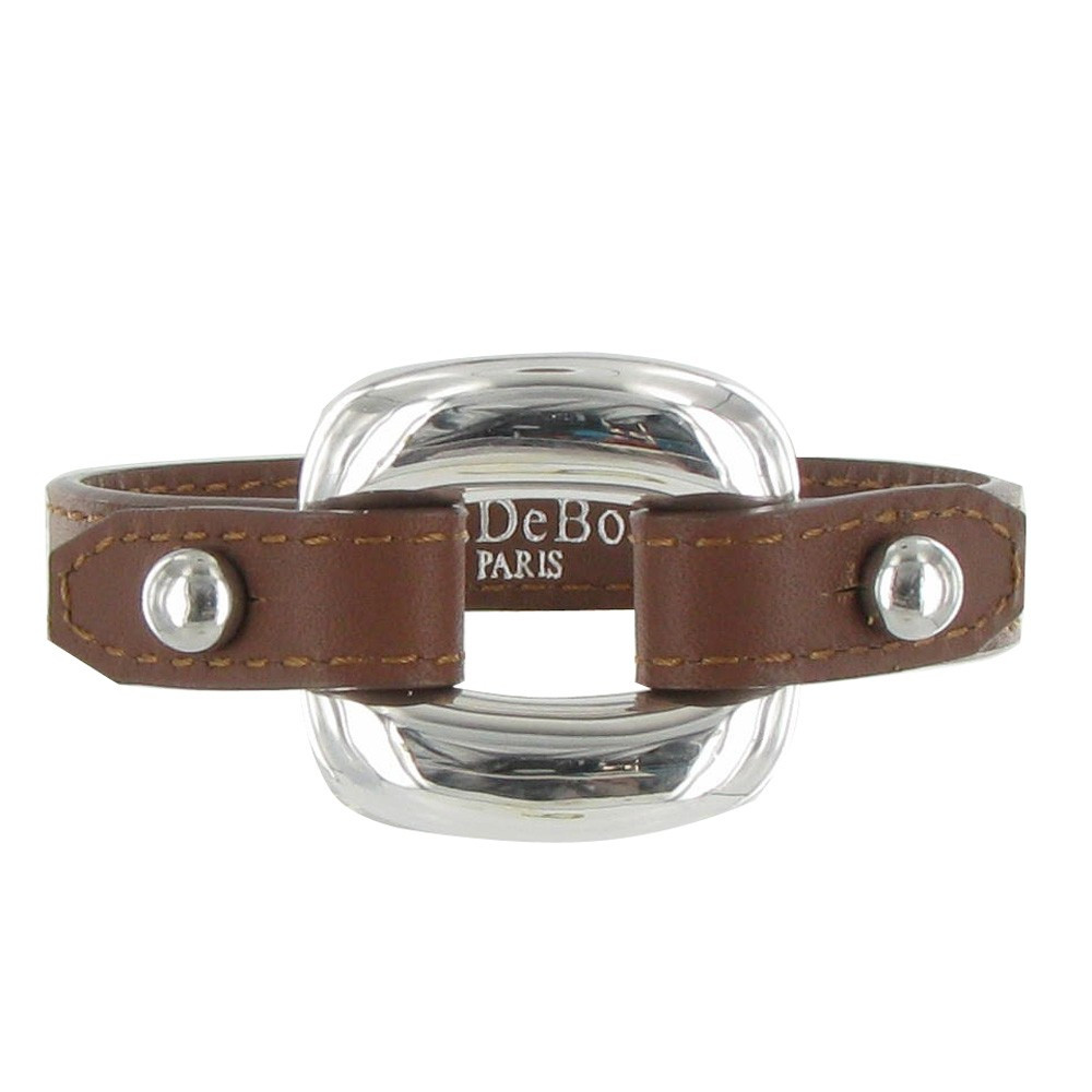 LES POULETTES BIJOUX Bracelet Cuir et Maille Carrée Argent 925 - Marron foncé
